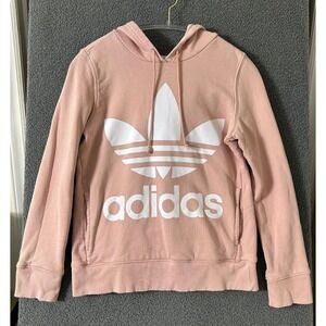 Adidas Originals Girls Trefoil Pullover Hoodie Pink White Logo XS Sweatshirt